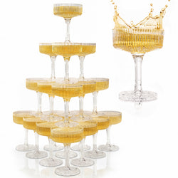 Champagne Tower Set | 21 Stackable Acrylic Coupe Glasses  KSESTOR