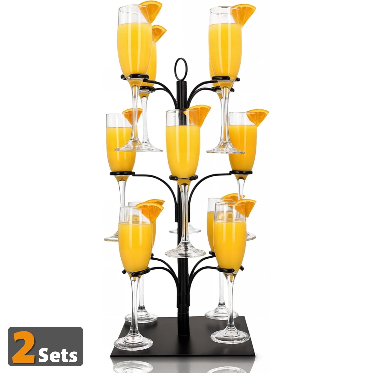 Image of KSESTOR cocktail tree stand 2-set bundle holding mimosa glasses for large event and party drink display